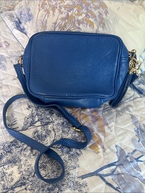 Classic Blue Leather Crossbody with Gold Hardware